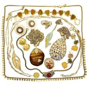 Vintage To Now Goldtone Jewelry Lot Fall Earthy Colors 14 Pcs Including 8 Signed
